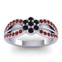 Black Onyx Fashion Ring In 14k White Gold With Garnet – Kalikda Simple Ring