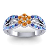 Citrine Fashion Ring In 14k White Gold With Swiss Blue Topaz And Blue Sapphire – Kalikda Simple Ring