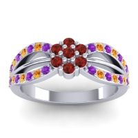 Garnet Fashion Ring In 14k White Gold With Citrine And Amethyst – Kalikda Simple Ring