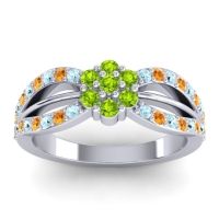 Peridot Fashion Ring In 14k White Gold With Citrine And Aquamarine – Kalikda Simple Ring