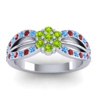 Peridot Fashion Ring In 14k White Gold With Ruby And Swiss Blue Topaz – Kalikda Simple Ring