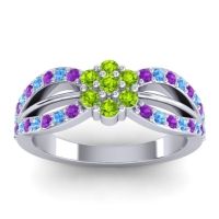 Peridot Fashion Ring In 14k White Gold With Swiss Blue Topaz And Amethyst – Kalikda Simple Ring