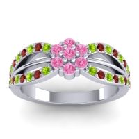 Pink Tourmaline Fashion Ring In 14k White Gold With Garnet And Peridot – Kalikda Simple Ring