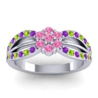 Pink Tourmaline Fashion Ring In 14k White Gold With Peridot And Amethyst – Kalikda Simple Ring