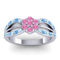 Pink Tourmaline Fashion Ring In 14k White Gold With Swiss Blue Topaz And Aquamarine – Kalikda Simple Ring