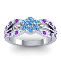 Swiss Blue Topaz Fashion Ring In 14k White Gold With Amethyst And Aquamarine – Kalikda Simple Ring