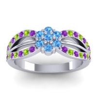 Swiss Blue Topaz Fashion Ring In 14k White Gold With Peridot And Amethyst – Kalikda Simple Ring