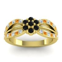 Black Onyx Fashion Ring In 14k Yellow Gold With Citrine And Lab Diamond – Kalikda Simple Ring