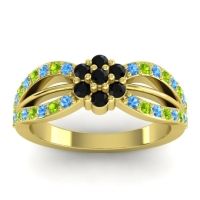 Black Onyx Fashion Ring In 14k Yellow Gold With Peridot And Swiss Blue Topaz – Kalikda Simple Ring