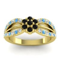 Black Onyx Fashion Ring In 14k Yellow Gold With Swiss Blue Topaz And Lab Diamond – Kalikda Simple Ring