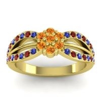 Citrine Fashion Ring In 14k Yellow Gold With Garnet And Blue Sapphire – Kalikda Simple Ring