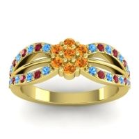 Citrine Fashion Ring In 14k Yellow Gold With Ruby And Swiss Blue Topaz – Kalikda Simple Ring