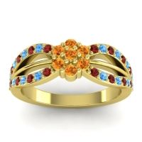 Citrine Fashion Ring In 14k Yellow Gold With Swiss Blue Topaz And Garnet – Kalikda Simple Ring