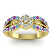 Lab Diamond Fashion Ring In 14k Yellow Gold With Amethyst And Swiss Blue Topaz – Kalikda Simple Ring
