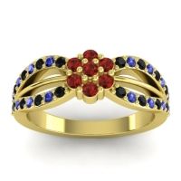 Garnet Fashion Ring In 14k Yellow Gold With Blue Sapphire And Black Onyx – Kalikda Simple Ring