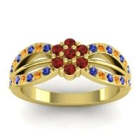 Garnet Fashion Ring In 14k Yellow Gold With Citrine And Blue Sapphire – Kalikda Simple Ring