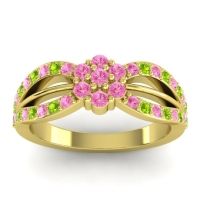 Pink Tourmaline Fashion Ring In 14k Yellow Gold With Peridot – Kalikda Simple Ring