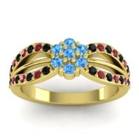 Swiss Blue Topaz Fashion Ring In 14k Yellow Gold With Ruby And Black Onyx – Kalikda Simple Ring