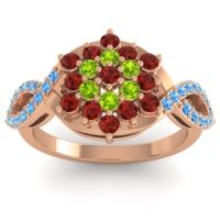 Garnet Fashion Ring In 14K Rose Gold With Peridot And Swiss Blue Topaz – Vikasati Simple Ring