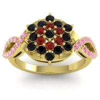 Black Onyx Fashion Ring In 14k Yellow Gold With Garnet And Pink Tourmaline – Vikasati Simple Ring
