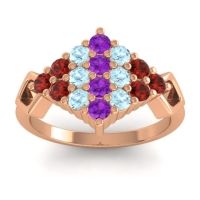 Amethyst Fashion Ring In 18K Rose Gold With Aquamarine And Garnet – Hira Simple Ring