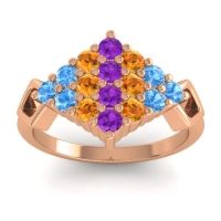 Amethyst Fashion Ring In 18K Rose Gold With Citrine And Swiss Blue Topaz – Hira Simple Ring