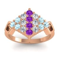 Amethyst Fashion Ring In 14K Rose Gold With Lab Diamond And Aquamarine – Hira Simple Ring