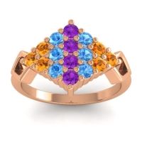 Amethyst Fashion Ring In 18K Rose Gold With Swiss Blue Topaz And Citrine – Hira Simple Ring