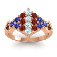 Aquamarine Fashion Ring In 14K Rose Gold With Garnet And Blue Sapphire – Hira Simple Ring