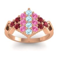 Aquamarine Fashion Ring In 14K Rose Gold With Pink Tourmaline And Ruby – Hira Simple Ring