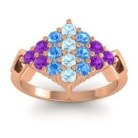Aquamarine Fashion Ring In 18K Rose Gold With Swiss Blue Topaz And Amethyst – Hira Simple Ring