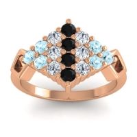 Black Onyx Fashion Ring In 14K Rose Gold With Lab Diamond And Aquamarine – Hira Simple Ring
