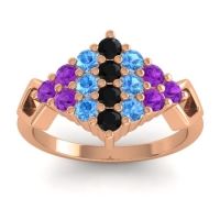 Black Onyx Fashion Ring In 18K Rose Gold With Swiss Blue Topaz And Amethyst – Hira Simple Ring