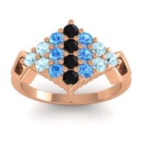 Black Onyx Fashion Ring In 18K Rose Gold With Swiss Blue Topaz And Aquamarine – Hira Simple Ring