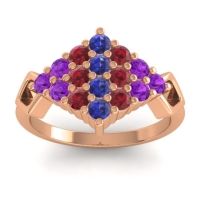 Blue Sapphire Fashion Ring In 14K Rose Gold With Ruby And Amethyst – Hira Simple Ring
