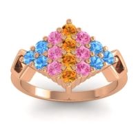 Citrine Fashion Ring In 18K Rose Gold With Pink Tourmaline And Swiss Blue Topaz – Hira Simple Ring