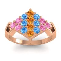 Citrine Fashion Ring In 18K Rose Gold With Swiss Blue Topaz And Pink Tourmaline – Hira Simple Ring