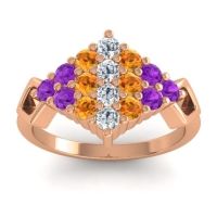 Diamond Fashion Ring In 14K Rose Gold With Citrine And Amethyst – Hira Simple Ring