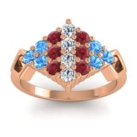 Lab Diamond Fashion Ring In 14K Rose Gold With Ruby And Swiss Blue Topaz – Hira Simple Ring