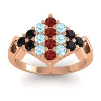 Garnet Fashion Ring In 18K Rose Gold With Aquamarine And Black Onyx – Hira Simple Ring