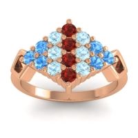 Garnet Fashion Ring In 18K Rose Gold With Aquamarine And Swiss Blue Topaz – Hira Simple Ring