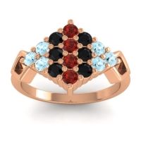 Garnet Fashion Ring In 18K Rose Gold With Black Onyx And Aquamarine – Hira Simple Ring
