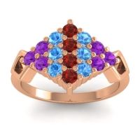 Garnet Fashion Ring In 18K Rose Gold With Swiss Blue Topaz And Amethyst – Hira Simple Ring