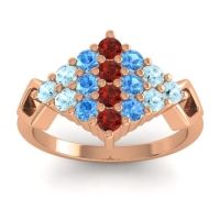 Garnet Fashion Ring In 18K Rose Gold With Swiss Blue Topaz And Aquamarine – Hira Simple Ring