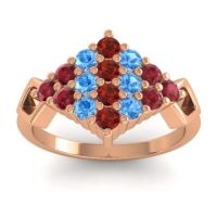 Garnet Fashion Ring In 14K Rose Gold With Swiss Blue Topaz And Ruby – Hira Simple Ring