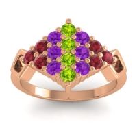 Peridot Fashion Ring In 14K Rose Gold With Amethyst And Ruby – Hira Simple Ring