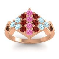 Pink Tourmaline Fashion Ring In 18K Rose Gold With Garnet And Aquamarine – Hira Simple Ring