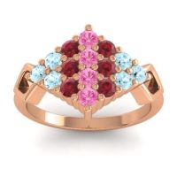 Pink Tourmaline Fashion Ring In 14K Rose Gold With Ruby And Aquamarine – Hira Simple Ring