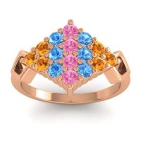 Pink Tourmaline Fashion Ring In 18K Rose Gold With Swiss Blue Topaz And Citrine – Hira Simple Ring