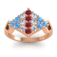 Ruby Fashion Ring In 14K Rose Gold With Lab Diamond And Swiss Blue Topaz – Hira Simple Ring